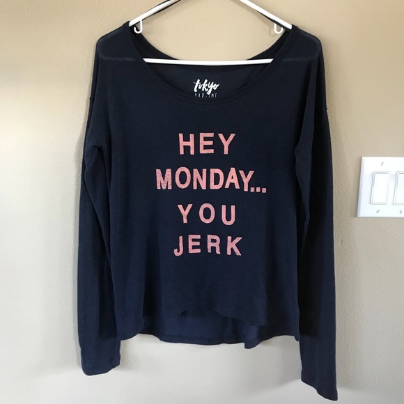 Tokyo Darling Hey Monday You Jerk Navy Knit Top M - Picture 6 of 8